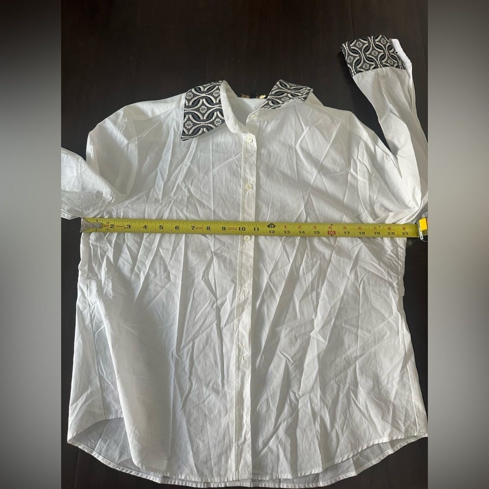 Maje Cipaje Jacquard Contrast Womens 100% Cotton Button Down Shirt- White large - Picture 11 of 12